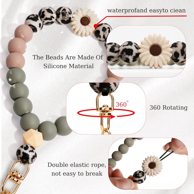 Lostars Store Silicone Beaded Phone Wrist Strap,phone bracelet strap with Tether Tab,Elastic Hands-Free wristlet strap (Daisy Leopard) - Image 3